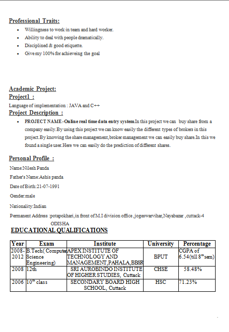 Indian resume templates